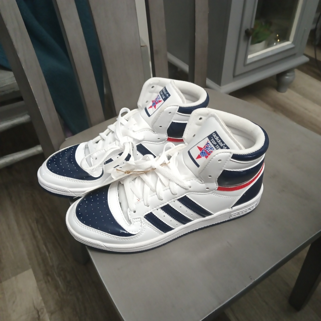 Adidas Top Ten Shoes White And Navy High-Tops With Red Accents